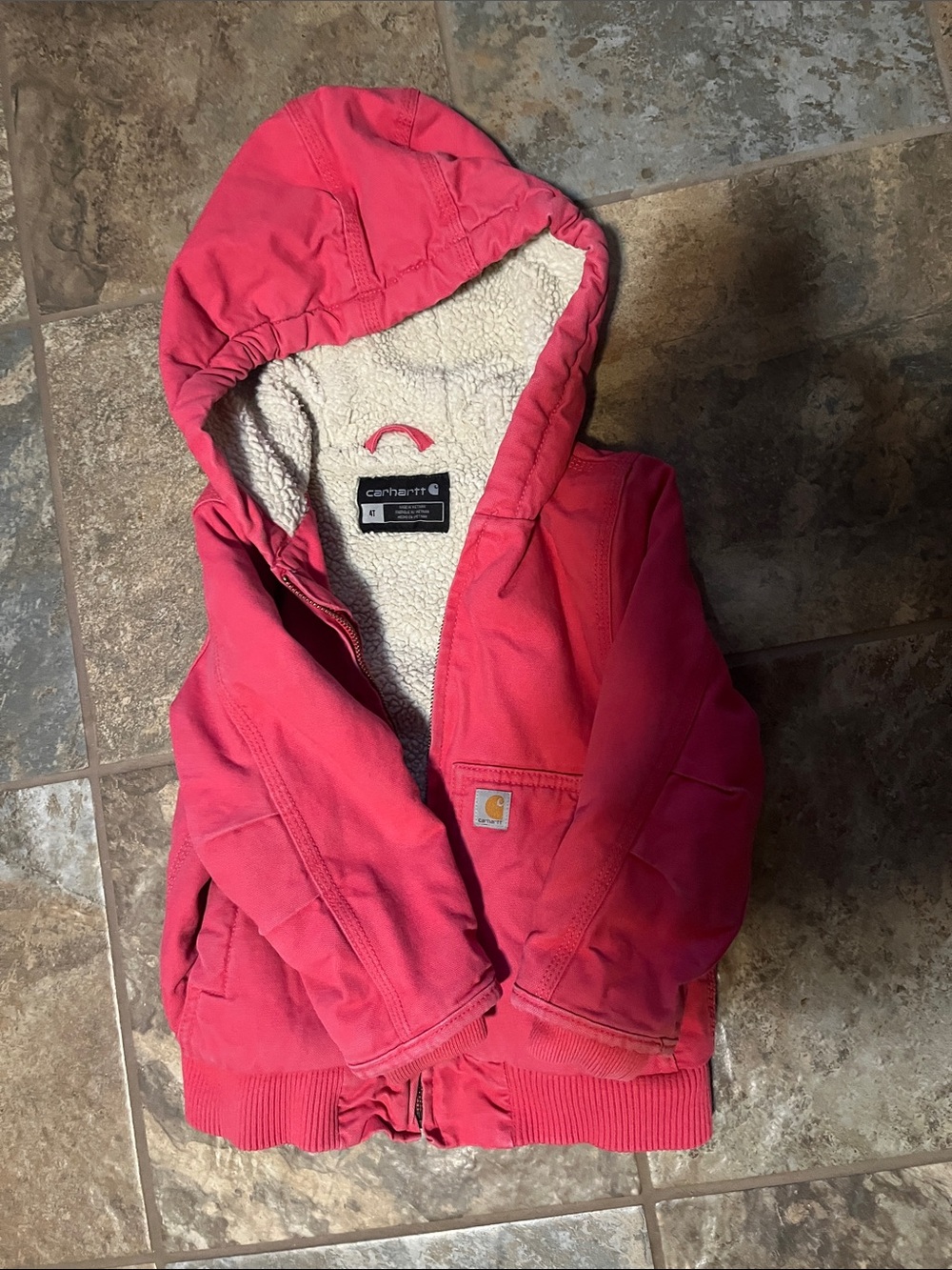 Carhartt Girls' Hooded Sherpa-Lined Puffer Jacket in Pink